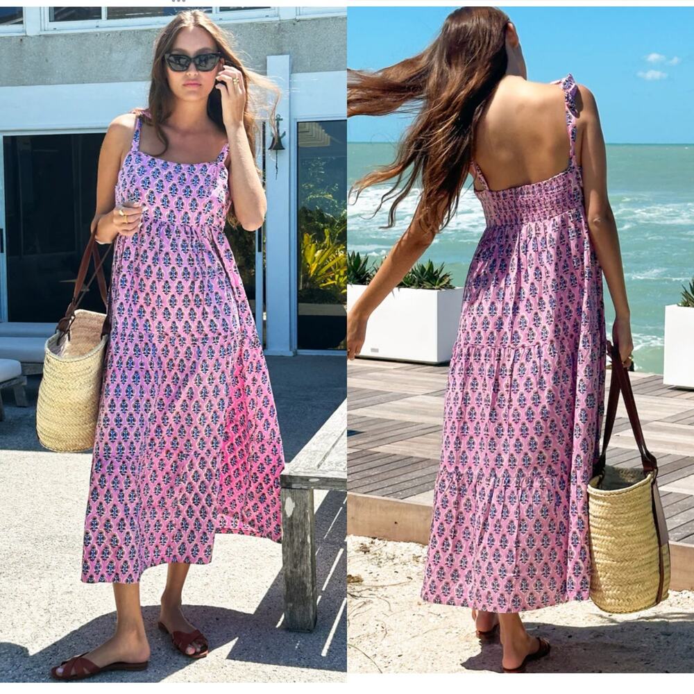 Emerson Fry‎ India Collection Sara Tier Dress Pink Floral Maxi Large